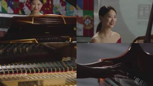钢琴内部琴键细节素材 女人演奏钢琴高清在线视频素材下载