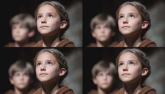 少年儿童仰望光明未来充满希望高清在线视频素材下载