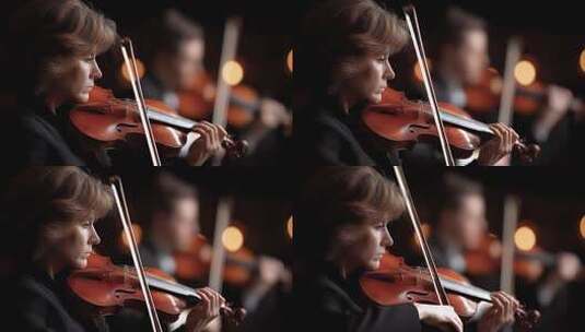 交响乐团演奏家专注投入演奏小提琴高清在线视频素材下载