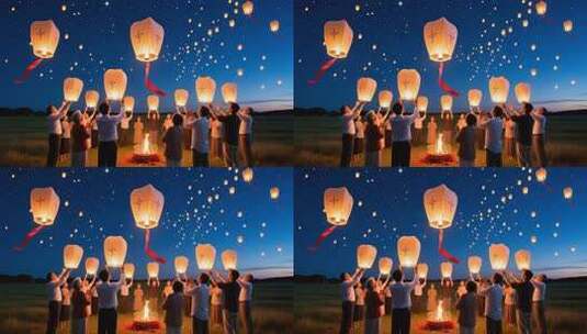 放飞孔明灯手工艺品许愿灯祈福4K高清在线视频素材下载