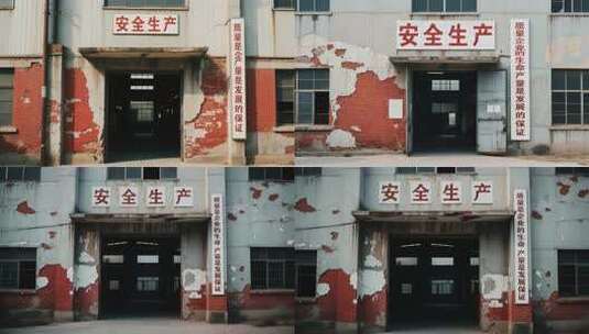 老旧厂房安全生产标语画面高清在线视频素材下载