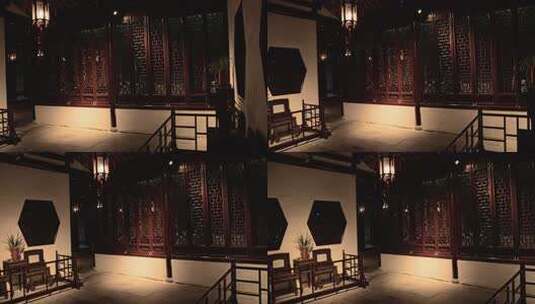 中式古建筑夜间门窗特写高清在线视频素材下载