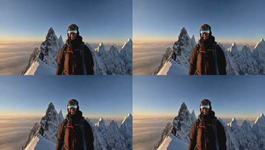 雪山前的登山者高清在线视频素材下载