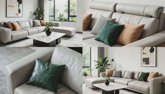 现代简约客厅布局及抱枕布置高清在线视频素材下载