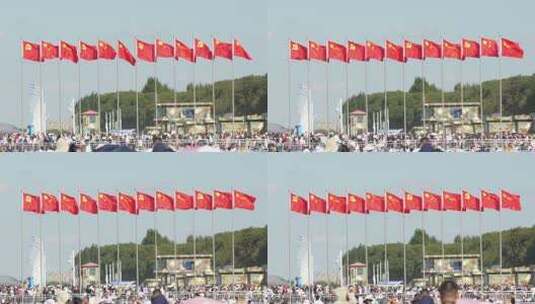 长春航展红旗国旗党旗军旗迎风飘扬4倍慢镜高清在线视频素材下载