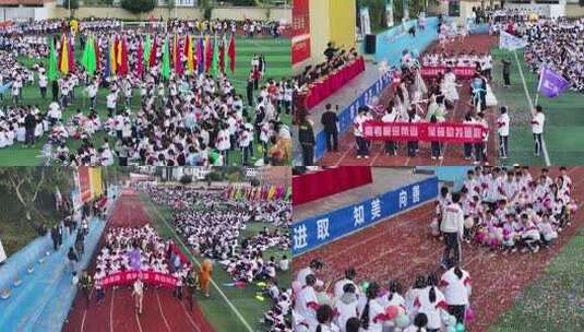 4k航拍高中校园运动会开幕式高中操场人群高清在线视频素材下载