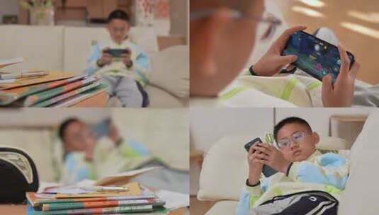 学生周末居家打游戏玩手机眼睛疲劳高清在线视频素材下载