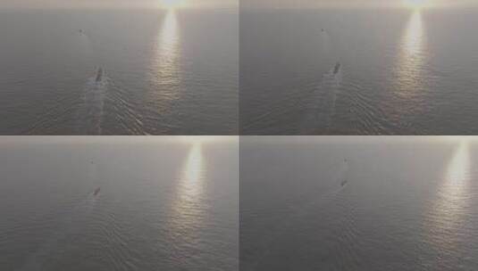 海面船只 航迹光影航拍高清在线视频素材下载