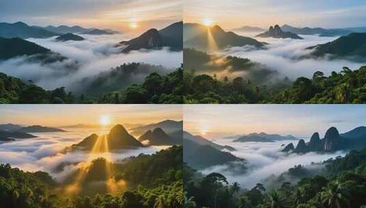 海南五指山热带雨林国家森林公园日出云海高清在线视频素材下载
