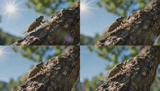 夏天知了树干鸣叫自然生态特写视频高清在线视频素材下载