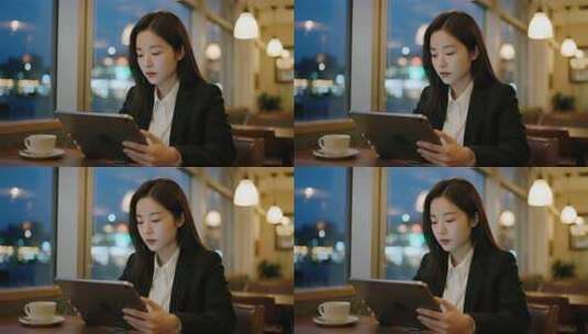 商务女性夜晚加班职业奋斗场景视频高清在线视频素材下载