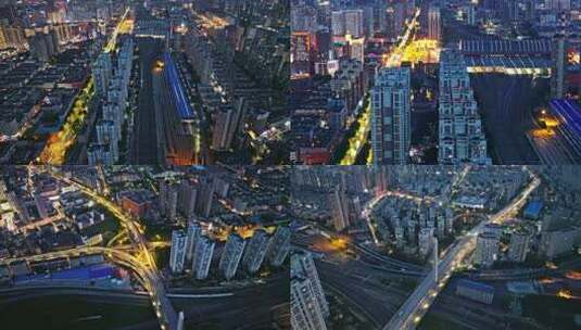 中国辽宁沈阳站高铁进出站夜景航拍合集高清在线视频素材下载