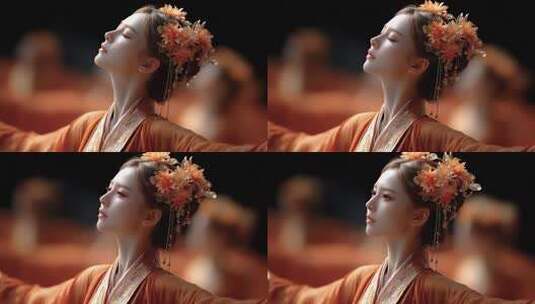 汉服女子仰望天空感受东方古典意境之美高清在线视频素材下载