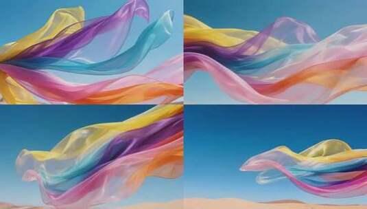 七彩绸带沙漠飘扬合集高清在线视频素材下载