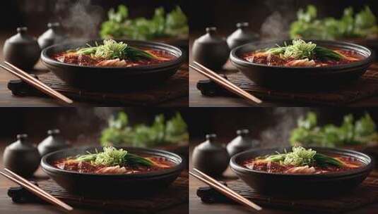 热气腾腾的牛肉面香气扑鼻令人食欲大增高清在线视频素材下载