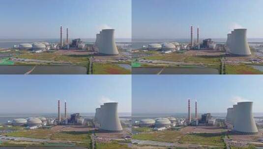 天津海边的发电厂航拍景观高清在线视频素材下载