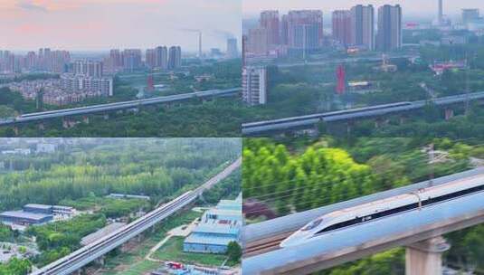 航拍京沪高铁行驶的动车组高清在线视频素材下载