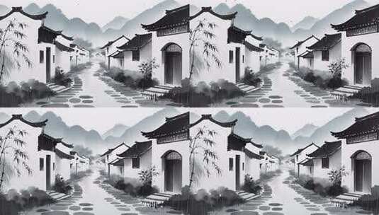 江南古镇雨巷背景高清在线视频素材下载