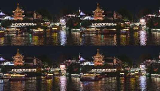 南京秦淮河夜景游船画面高清在线视频素材下载