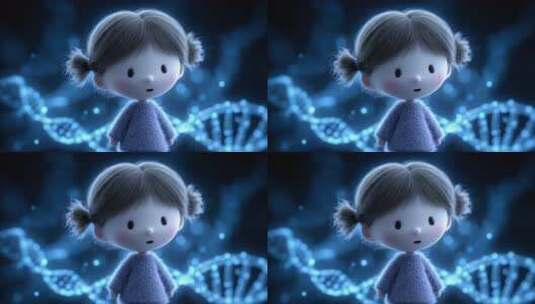 可爱卡通女孩与DNA双螺旋的奇妙相遇高清在线视频素材下载