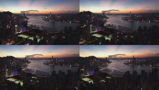 香港维多利亚港夜景航拍高清在线视频素材下载