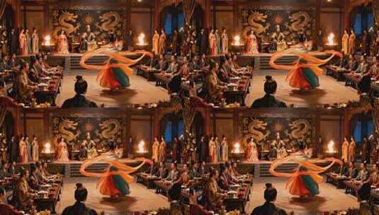 古代宫廷女子舞蹈表演场景高清在线视频素材下载