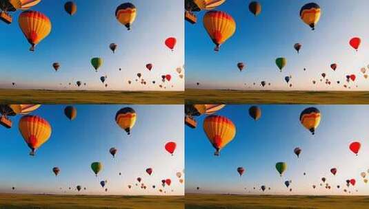 天空中飞行的多彩热气球高清在线视频素材下载