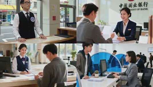 银行职员与客户业务办理场景高清在线视频素材下载