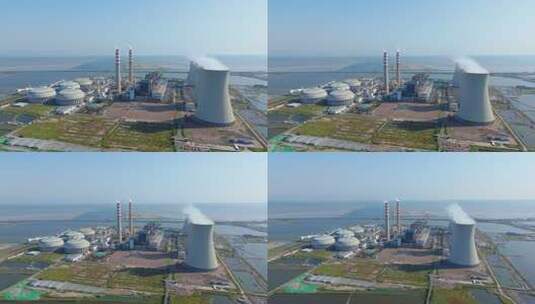 天津海边的发电厂航拍景观高清在线视频素材下载