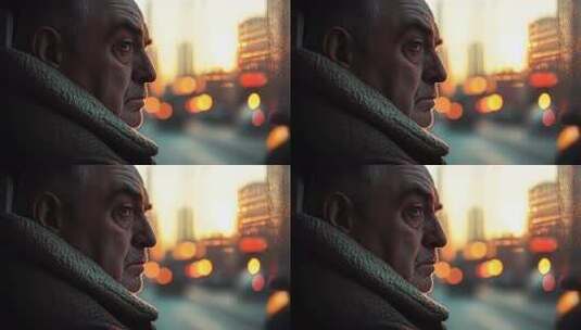 老人窗边侧脸特写高清在线视频素材下载