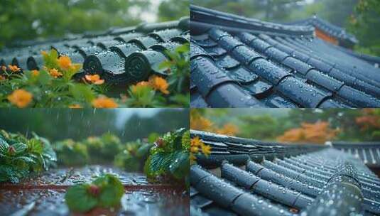 下雨天屋檐下的雨水水滴雨季ai素材原创古高清在线视频素材下载