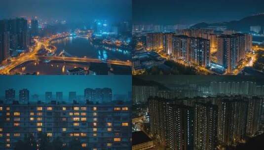 城市夜晚街景万家灯火城市夜景灯光璀璨高清在线视频素材下载