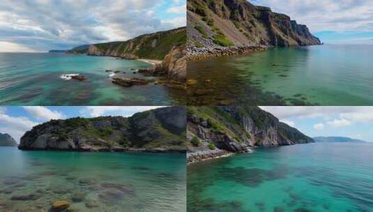 海岸边岩石与清澈海水景观高清在线视频素材下载