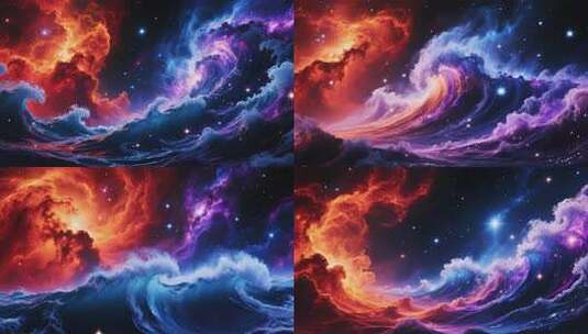 梦幻星空海浪合成背景高清在线视频素材下载