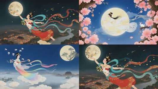 古风嫦娥奔月画面高清在线视频素材下载