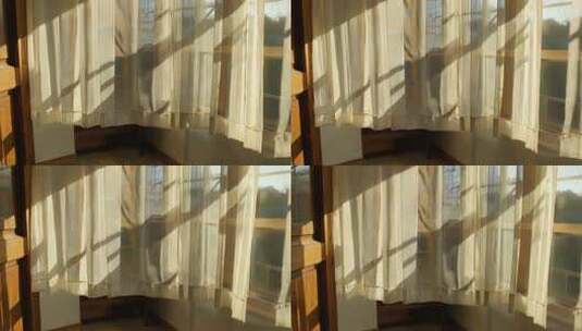 室内阳光透过窗帘光影画面高清在线视频素材下载