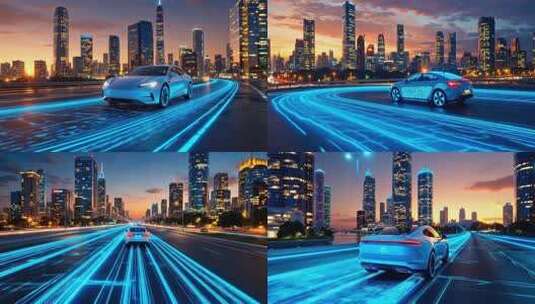 城市道路上行驶的科技感汽车高清在线视频素材下载