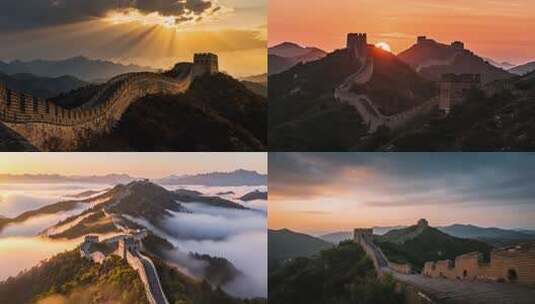 日出云海壮美长城航拍万里长城ai素材原创高清在线视频素材下载