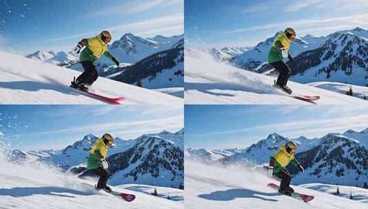 户外滑雪者雪坡滑行素材高清在线视频素材下载