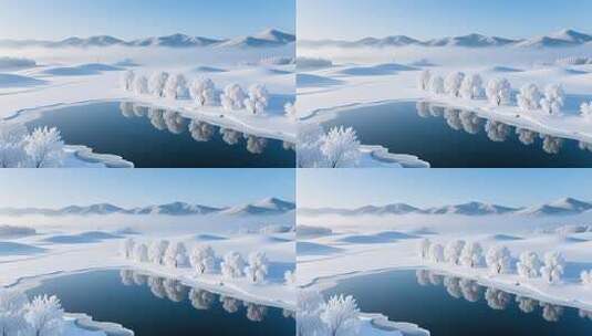 航拍唯美冰雪雾凇景观4K高清在线视频素材下载