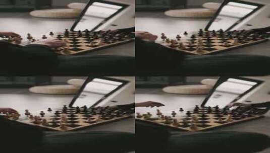 镜子前下棋的无脸人高清在线视频素材下载