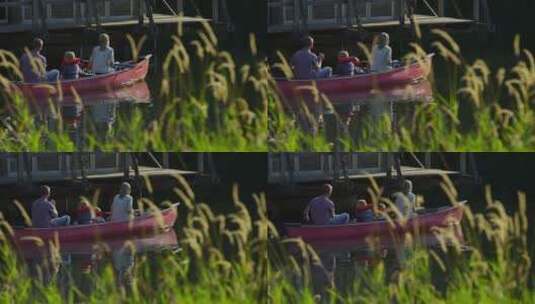 一家人在湖面上划船游玩高清在线视频素材下载