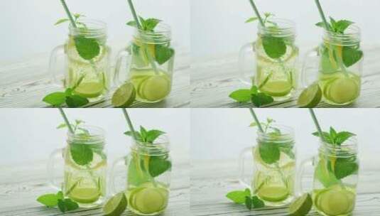 装满柠檬水的玻璃罐高清在线视频素材下载