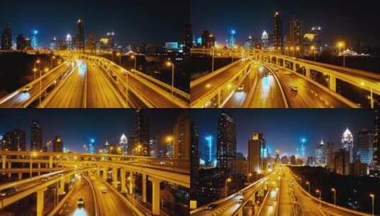 上海延安高架夜景航拍高清在线视频素材下载