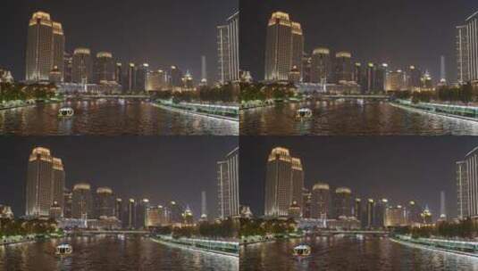 4K 海河夜景两岸建筑夜景高清在线视频素材下载