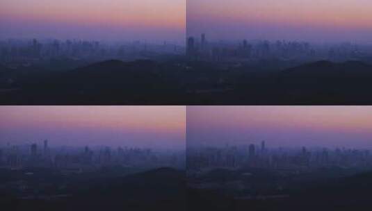 夕阳黄昏时广州白云山俯瞰城市建筑群高清在线视频素材下载