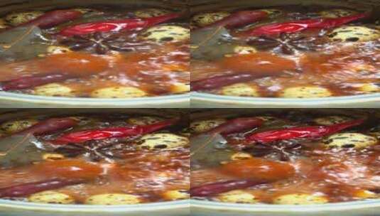 锅里卤煮鹌鹑蛋美食4k视频高清在线视频素材下载