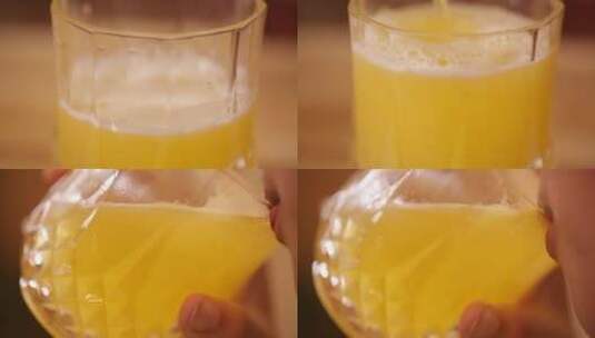 【镜头合集】玻璃杯里倒果汁高清在线视频素材下载