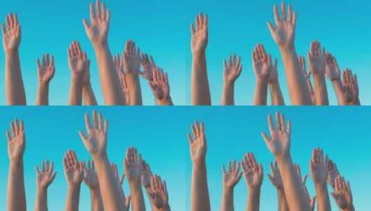 双手高举在蓝天的衬托下高清在线视频素材下载