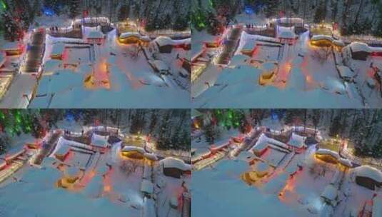 《超清4K》中国雪乡夜景航拍童话世界高清在线视频素材下载